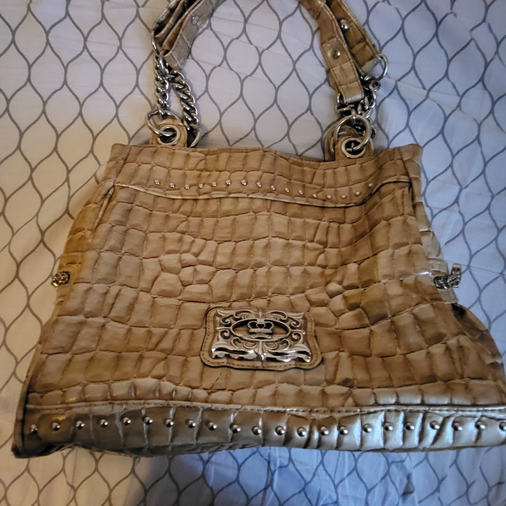 Kathy Van Zeeland Croc-Embossed Tan Shoulder Bag
